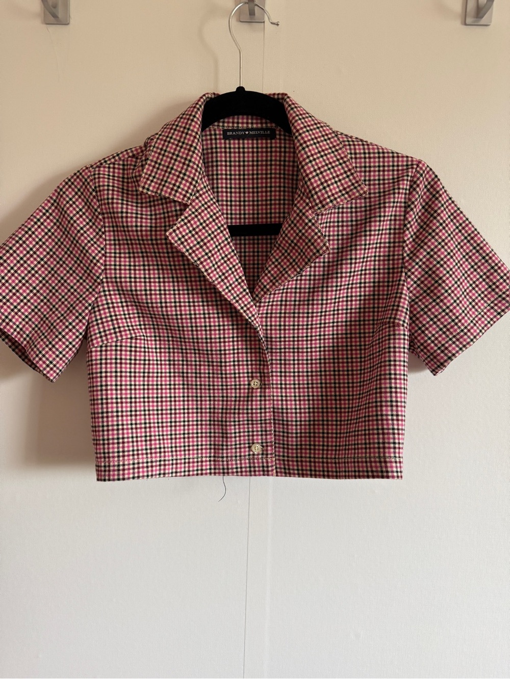 Brandy Melville Pink Plaid Cropped Button Up Y2K Preppy Top
